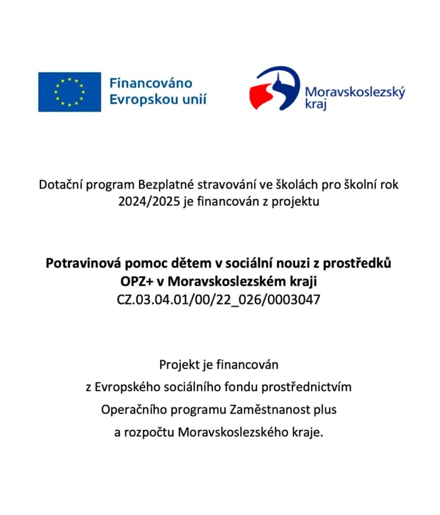 Plakát projektu Potravinová pomoc dětem v sociální nouzi z prostředků OPZ+ v Moravskoslezském kraji